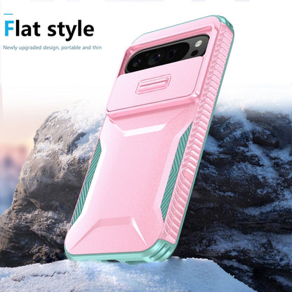 For Google Pixel 10 Pro XL / 9 Pro XL Sliding Camshield Phone Case(Pink + Grey Green) by buy2fix