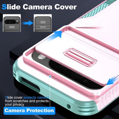 For Google Pixel 10 Pro XL / 9 Pro XL Sliding Camshield Phone Case(Pink + Grey Green) by buy2fix