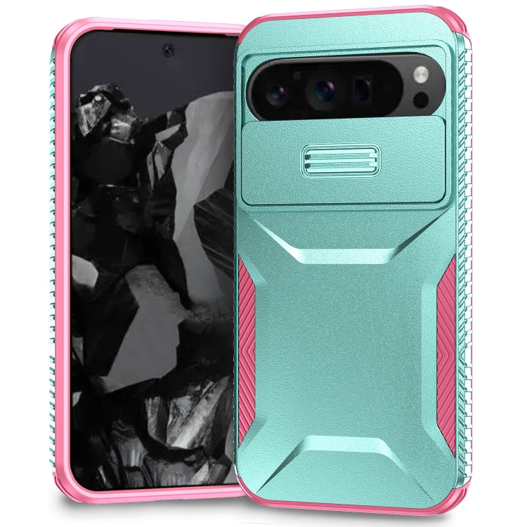 For Google Pixel 10 Pro XL / 9 Pro XL Sliding Camshield Phone Case(Grey Green + Pink) by buy2fix