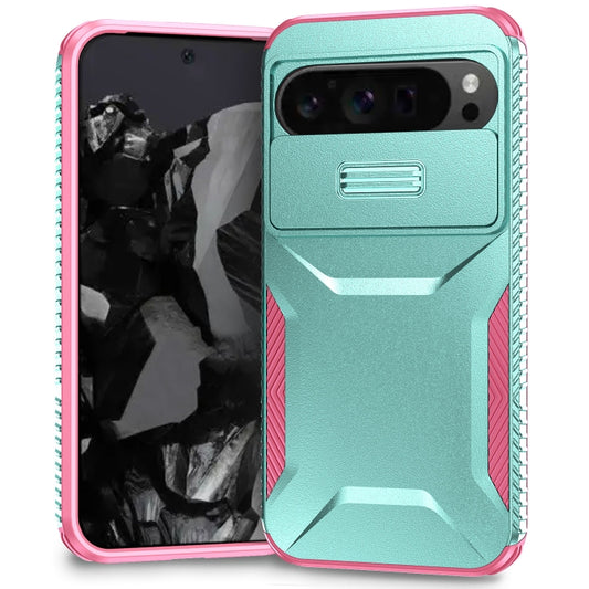 For Google Pixel 10 Pro XL / 9 Pro XL Sliding Camshield Phone Case(Grey Green + Pink) by buy2fix