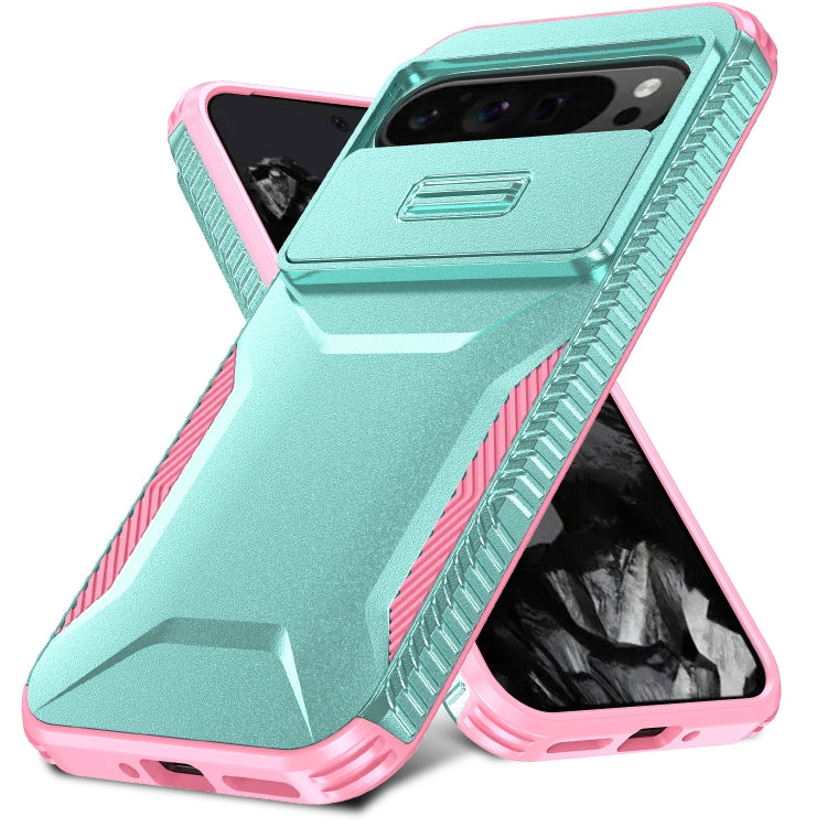 For Google Pixel 10 Pro XL / 9 Pro XL Sliding Camshield Phone Case(Grey Green + Pink) by buy2fix