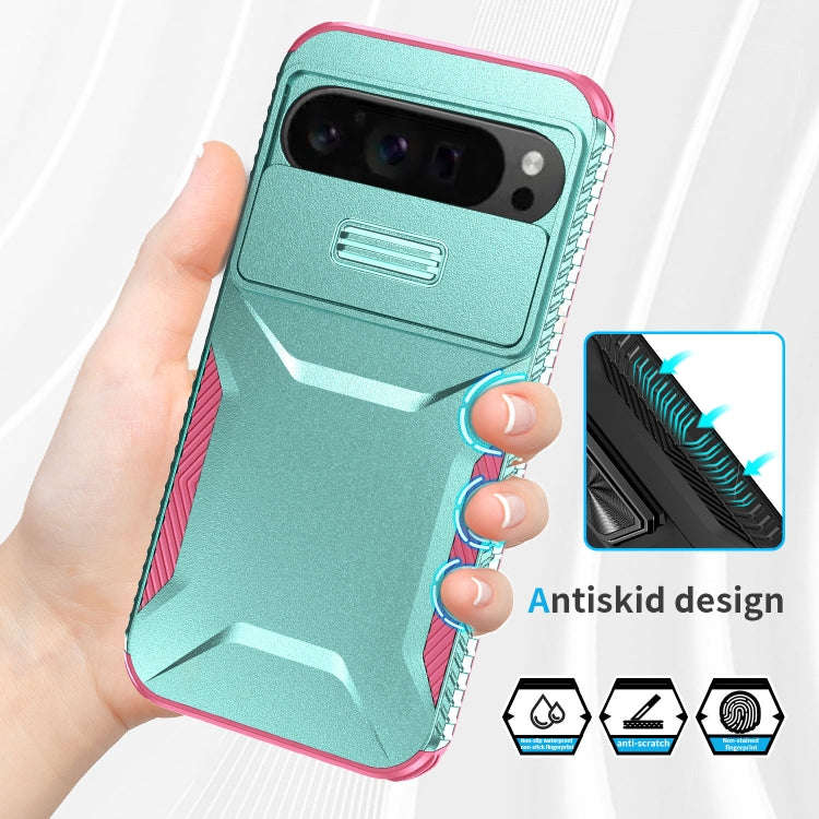 For Google Pixel 10 Pro XL / 9 Pro XL Sliding Camshield Phone Case(Grey Green + Pink) by buy2fix