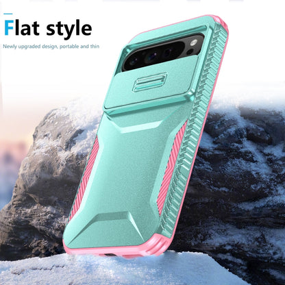 For Google Pixel 10 Pro XL / 9 Pro XL Sliding Camshield Phone Case(Grey Green + Pink) by buy2fix