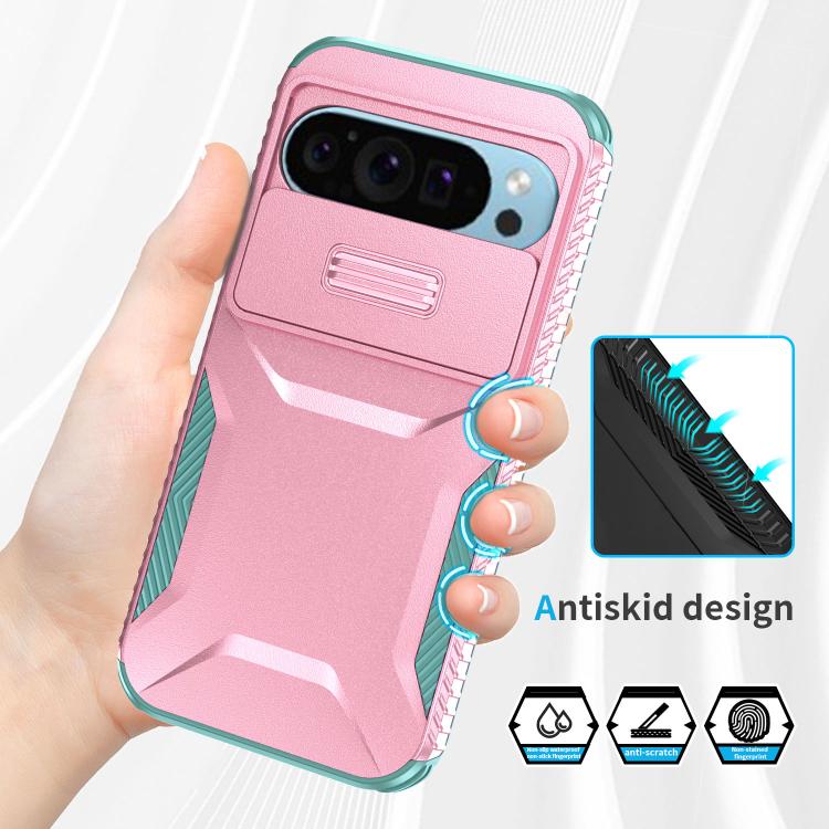 For Google Pixel 10 Pro / 10 / 9 Pro Sliding Camshield Phone Case(Pink + Grey Green) - Google Cases by buy2fix | Online Shopping UK | buy2fix