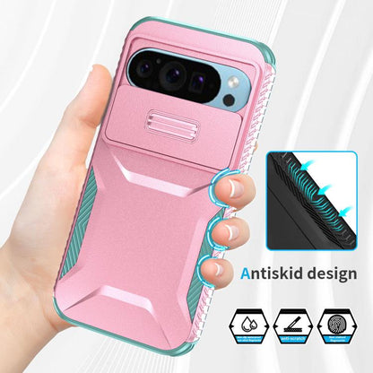 For Google Pixel 10 Pro / 10 / 9 Pro Sliding Camshield Phone Case(Pink + Grey Green) - Google Cases by buy2fix | Online Shopping UK | buy2fix