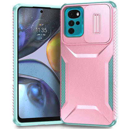 For Motorola Moto G22 2024 Sliding Camshield Phone Case(Pink + Grey Green) by buy2fix