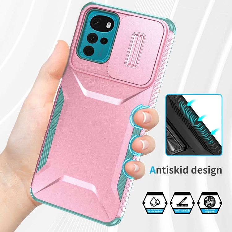 For Motorola Moto G22 2024 Sliding Camshield Phone Case(Pink + Grey Green) by buy2fix