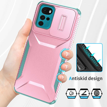 For Motorola Moto G22 2024 Sliding Camshield Phone Case(Pink + Grey Green) by buy2fix