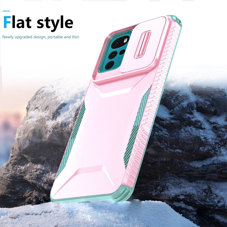 For Motorola Moto G22 2024 Sliding Camshield Phone Case(Pink + Grey Green) by buy2fix