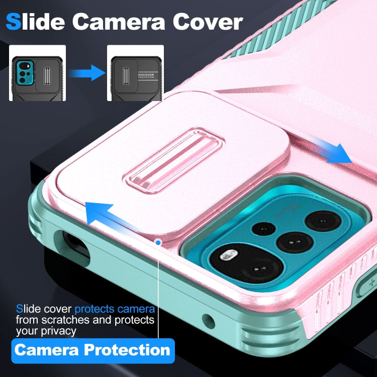 For Motorola Moto G22 2024 Sliding Camshield Phone Case(Pink + Grey Green) by buy2fix