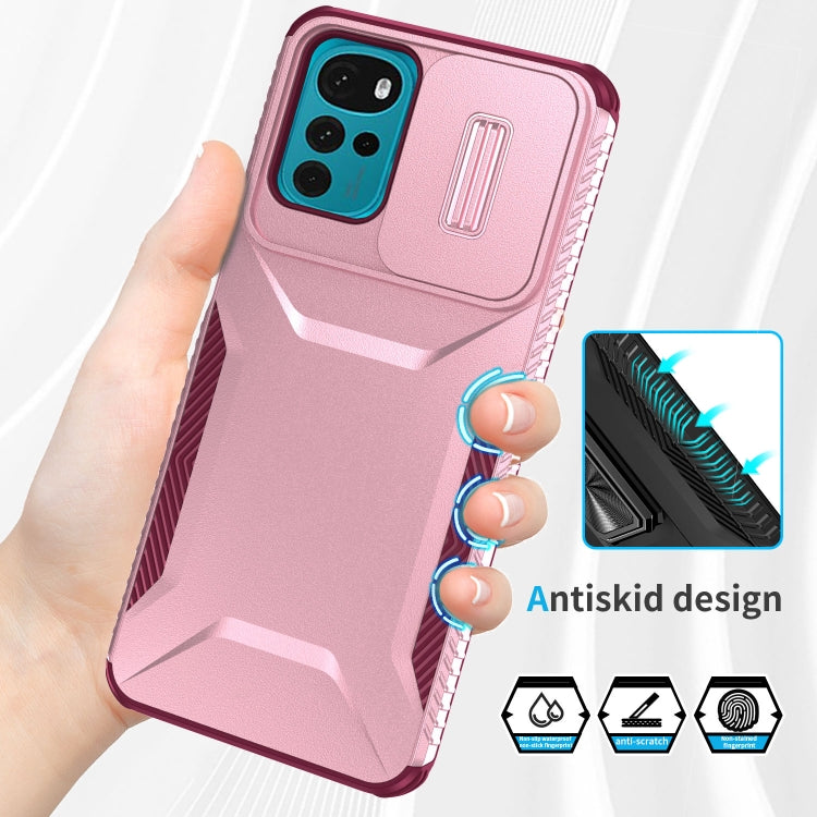 For Motorola Moto G22 2024 Sliding Camshield Phone Case(Pink + Rose Red) by buy2fix