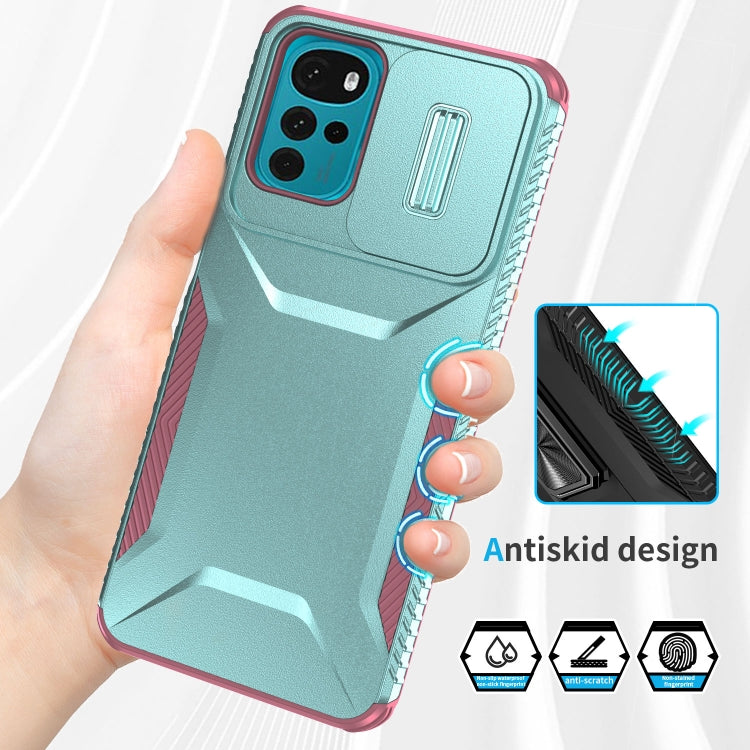For Motorola Moto G22 2024 Sliding Camshield Phone Case(Grey Green + Pink) by buy2fix