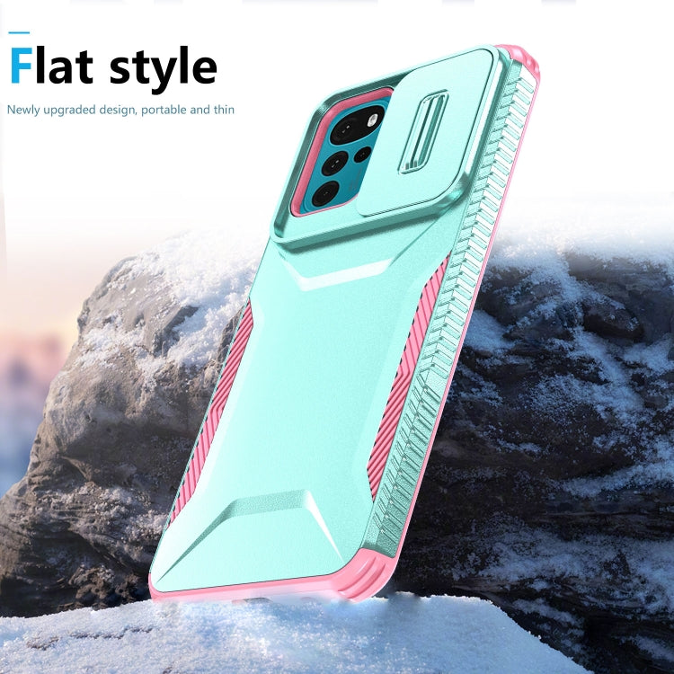 For Motorola Moto G22 2024 Sliding Camshield Phone Case(Grey Green + Pink) by buy2fix