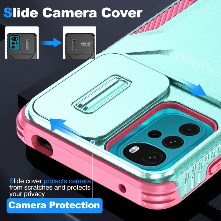 For Motorola Moto G22 2024 Sliding Camshield Phone Case(Grey Green + Pink) by buy2fix
