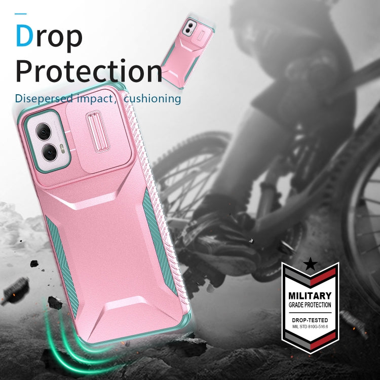For Motorola Moto G Power 5G 2024 Sliding Camshield Phone Case(Pink + Grey Green) by buy2fix