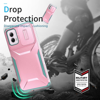 For Motorola Moto G Power 5G 2024 Sliding Camshield Phone Case(Pink + Grey Green) by buy2fix