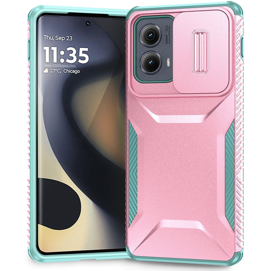 For Motorola Edge 5G 2024 Sliding Camshield Phone Case(Pink + Grey Green) by buy2fix