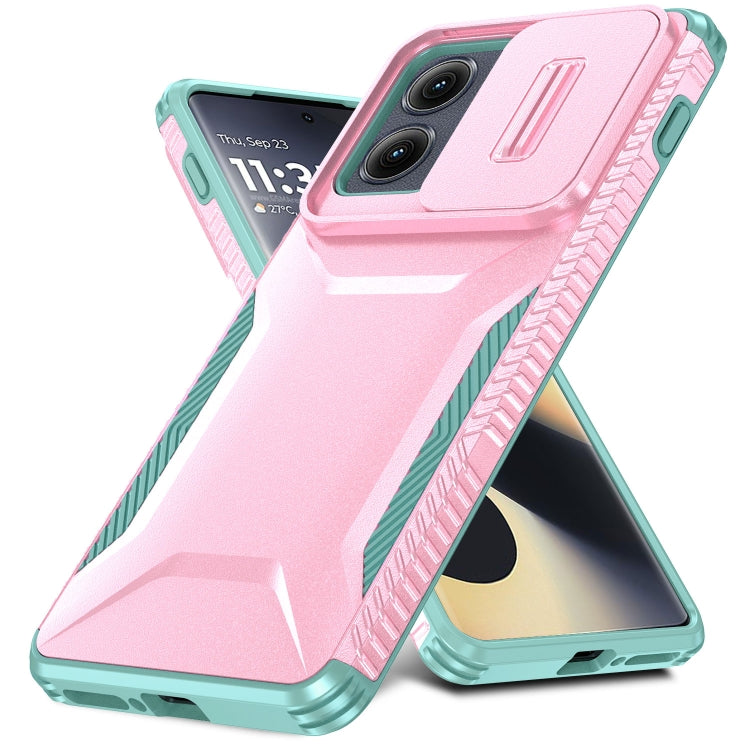 For Motorola Edge 5G 2024 Sliding Camshield Phone Case(Pink + Grey Green) by buy2fix