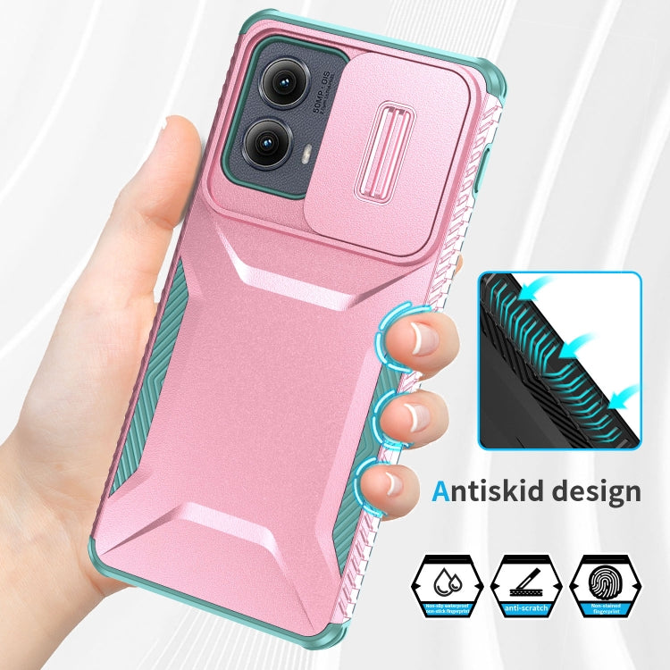 For Motorola Edge 5G 2024 Sliding Camshield Phone Case(Pink + Grey Green) by buy2fix
