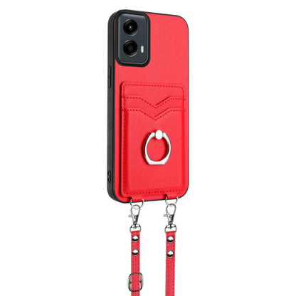 For Motorola Moto G 5G 2024 R20 Crossbody Rope Ring Card Holder Phone Case(Red) by buy2fix