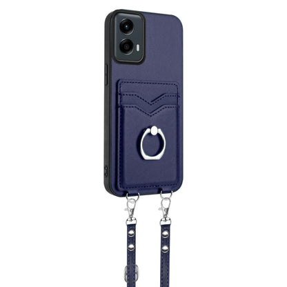 For Motorola Moto G 5G 2024 R20 Crossbody Rope Ring Card Holder Phone Case(Blue) by buy2fix