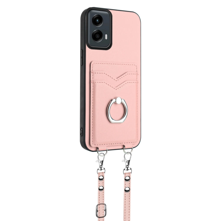 For Motorola Moto G Play 2024 5G R20 Crossbody Rope Ring Card Holder Phone Case(Pink) by buy2fix