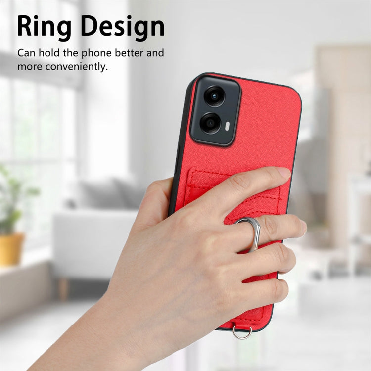 For Motorola Moto G Play 2024 5G R20 Crossbody Rope Ring Card Holder Phone Case(Red) by buy2fix