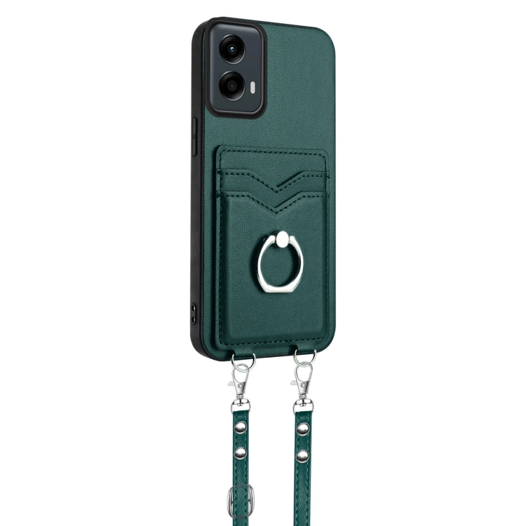 For Motorola Moto G Play 2024 5G R20 Crossbody Rope Ring Card Holder Phone Case(Green) by buy2fix