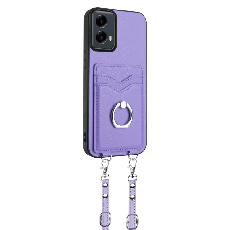 For Motorola Moto G Play 2024 5G R20 Crossbody Rope Ring Card Holder Phone Case(Purple) by buy2fix