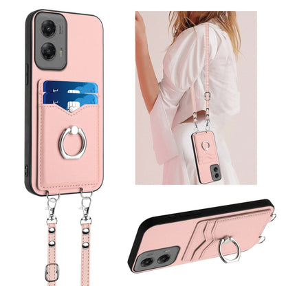 For Motorola Moto G Stylus 5G 2024 R20 Crossbody Rope Ring Card Holder Phone Case(Pink) by buy2fix
