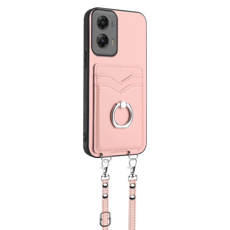 For Motorola Moto G Stylus 5G 2024 R20 Crossbody Rope Ring Card Holder Phone Case(Pink) by buy2fix