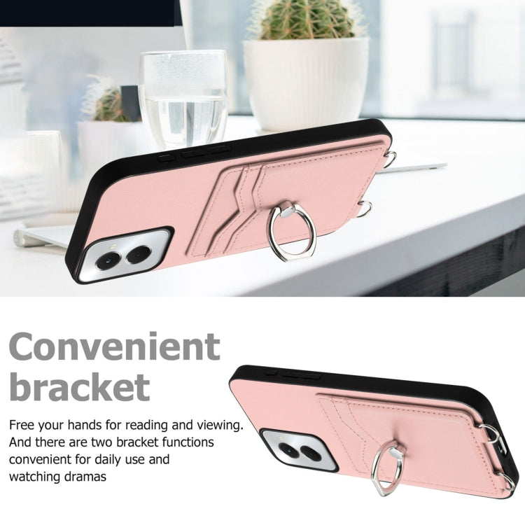 For Motorola Moto G Stylus 5G 2024 R20 Crossbody Rope Ring Card Holder Phone Case(Pink) by buy2fix