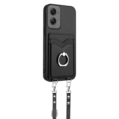 For Motorola Moto G Stylus 5G 2024 R20 Crossbody Rope Ring Card Holder Phone Case(Black) by buy2fix