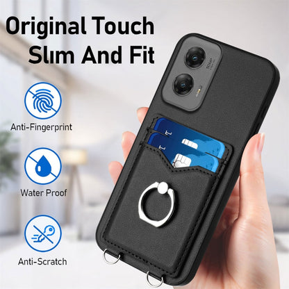 For Motorola Moto G Stylus 5G 2024 R20 Crossbody Rope Ring Card Holder Phone Case(Black) by buy2fix