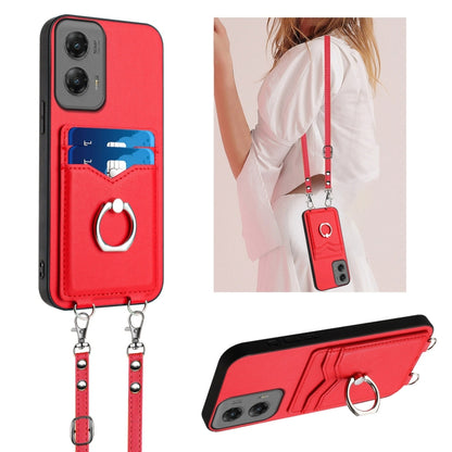 For Motorola Moto G Stylus 5G 2024 R20 Crossbody Rope Ring Card Holder Phone Case(Red) by buy2fix