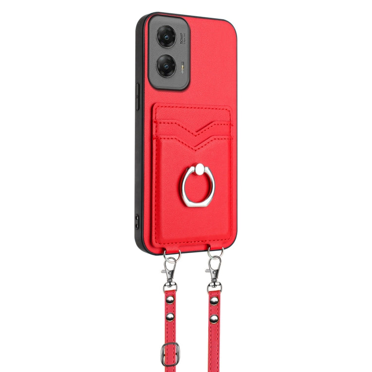 For Motorola Moto G Stylus 5G 2024 R20 Crossbody Rope Ring Card Holder Phone Case(Red) by buy2fix