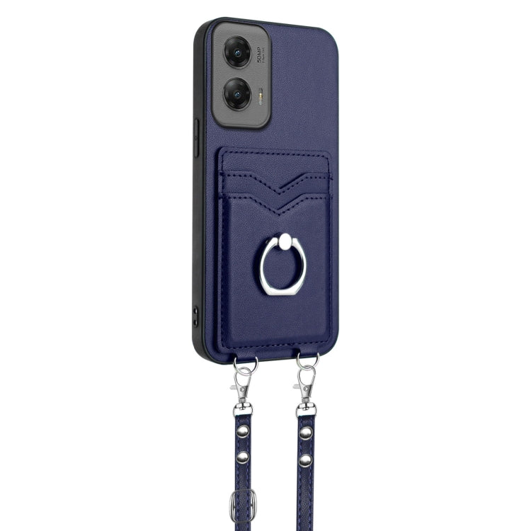 For Motorola Moto G Stylus 5G 2024 R20 Crossbody Rope Ring Card Holder Phone Case(Blue) by buy2fix