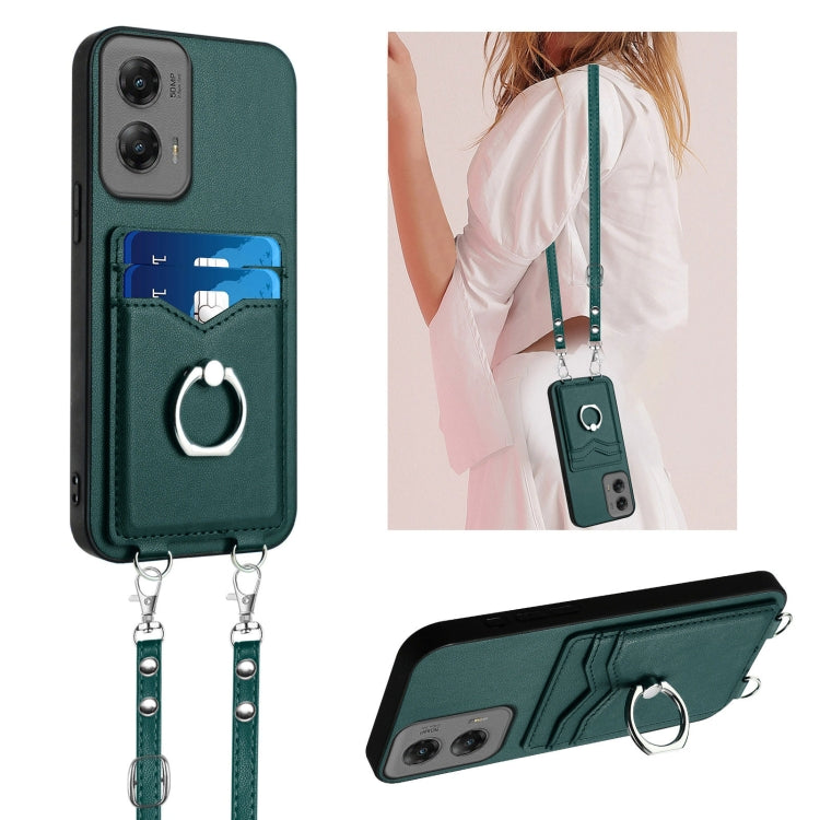 For Motorola Moto G Stylus 5G 2024 R20 Crossbody Rope Ring Card Holder Phone Case(Green) by buy2fix