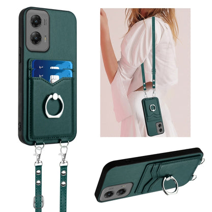 For Motorola Moto G Stylus 5G 2024 R20 Crossbody Rope Ring Card Holder Phone Case(Green) by buy2fix