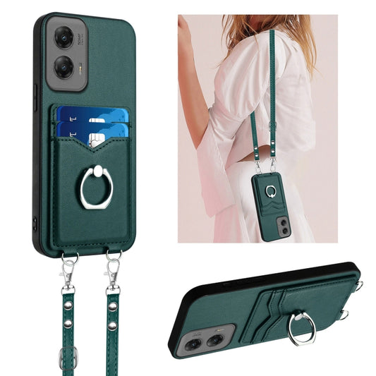 For Motorola Moto G Stylus 5G 2024 R20 Crossbody Rope Ring Card Holder Phone Case(Green) by buy2fix