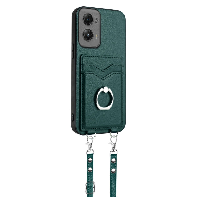 For Motorola Moto G Stylus 5G 2024 R20 Crossbody Rope Ring Card Holder Phone Case(Green) by buy2fix