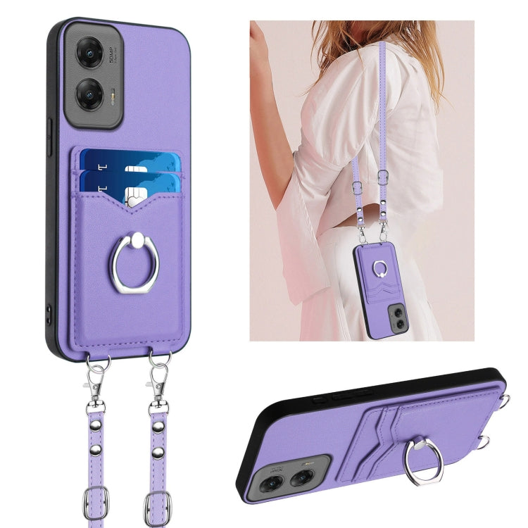For Motorola Moto G Stylus 5G 2024 R20 Crossbody Rope Ring Card Holder Phone Case(Purple) by buy2fix
