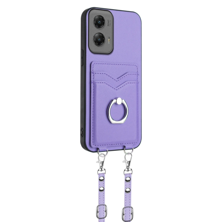 For Motorola Moto G Stylus 5G 2024 R20 Crossbody Rope Ring Card Holder Phone Case(Purple) by buy2fix