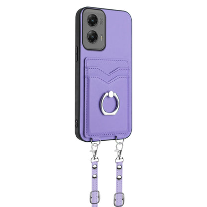For Motorola Moto G Stylus 5G 2024 R20 Crossbody Rope Ring Card Holder Phone Case(Purple) by buy2fix