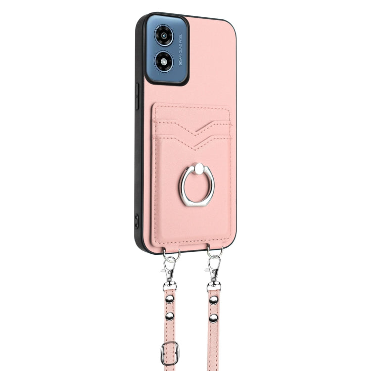 For Motorola Moto G Play 2024 4G R20 Crossbody Rope Ring Card Holder Phone Case(Pink) by buy2fix