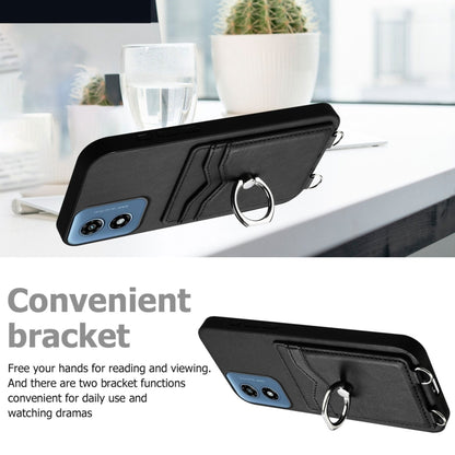 For Motorola Moto G Play 2024 4G R20 Crossbody Rope Ring Card Holder Phone Case(Black) by buy2fix