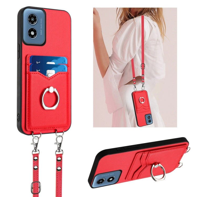 For Motorola Moto G Play 2024 4G R20 Crossbody Rope Ring Card Holder Phone Case(Red) by buy2fix