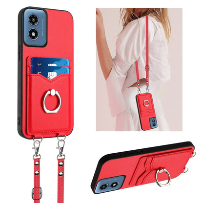 For Motorola Moto G Play 2024 4G R20 Crossbody Rope Ring Card Holder Phone Case(Red) by buy2fix