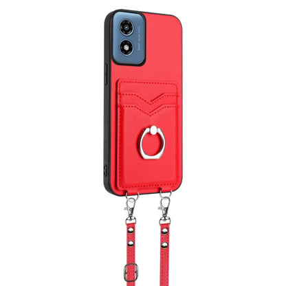 For Motorola Moto G Play 2024 4G R20 Crossbody Rope Ring Card Holder Phone Case(Red) by buy2fix
