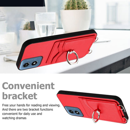 For Motorola Moto G Play 2024 4G R20 Crossbody Rope Ring Card Holder Phone Case(Red) by buy2fix